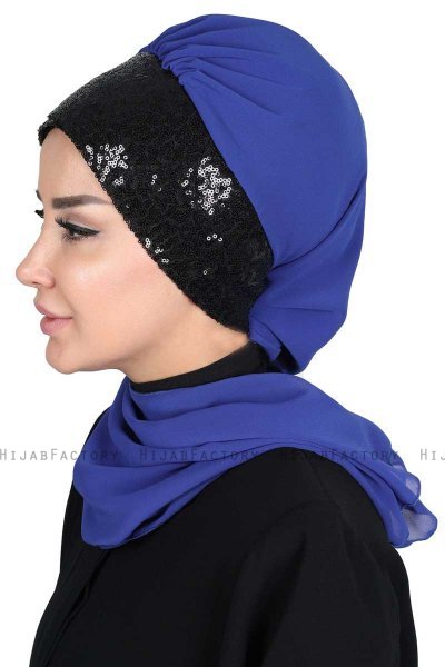 Olga - Hijab Pratico Blu & Nero