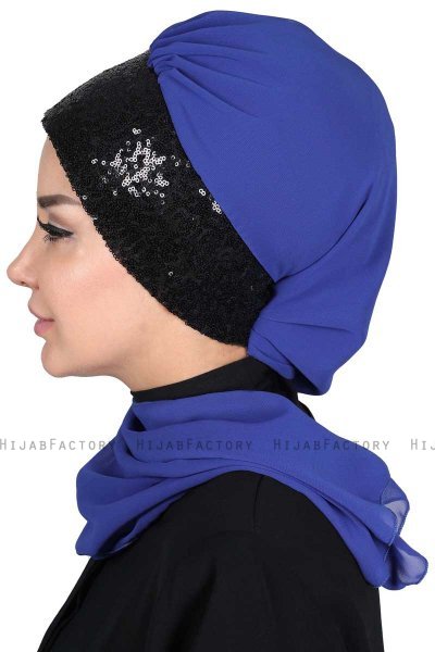 Olga - Hijab Pratico Blu & Nero