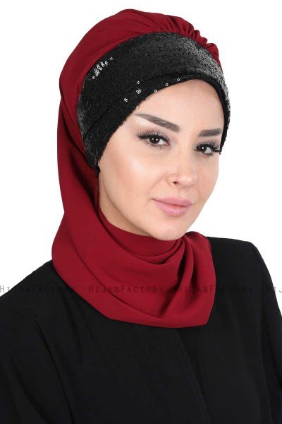 Olga - Hijab Pratico Bordò & Nero