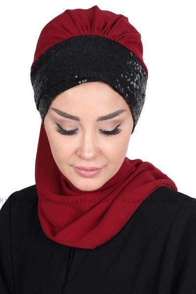 Olga - Hijab Pratico Bordò & Nero