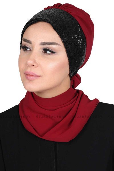 Olga - Hijab Pratico Bordò & Nero