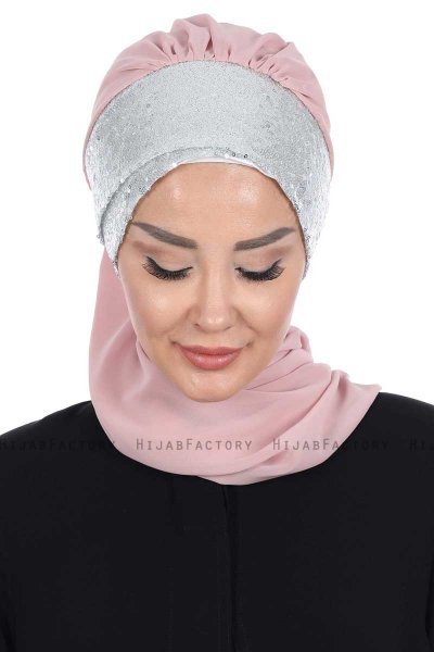 Olga - Hijab Pratico Rosa Antico & Argento