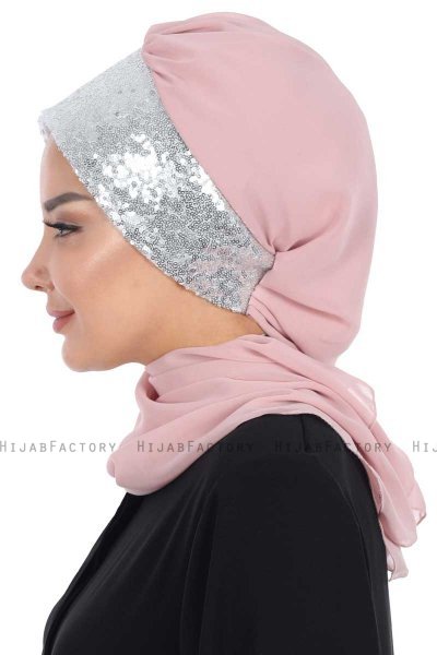 Olga - Hijab Pratico Rosa Antico & Argento