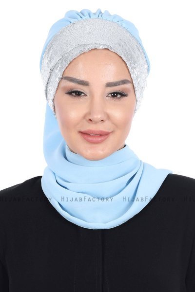 Olga - Hijab Pratico Azzurro & Argento