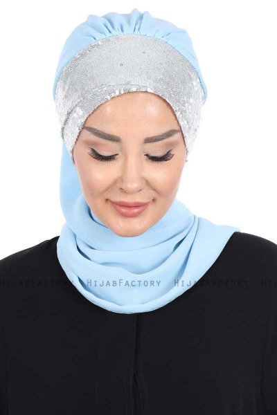 Olga - Hijab Pratico Azzurro & Argento