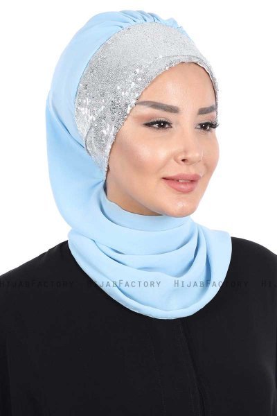 Olga - Hijab Pratico Azzurro & Argento