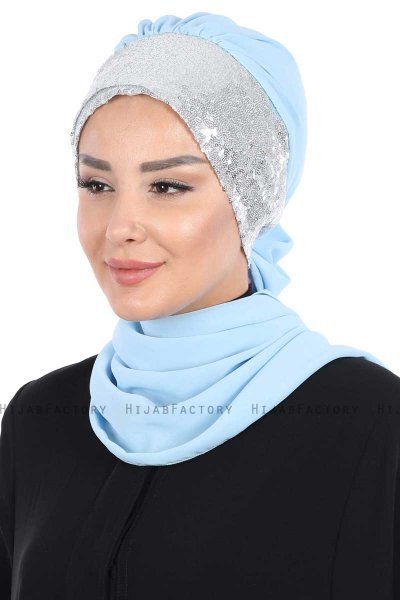 Olga - Hijab Pratico Azzurro & Argento