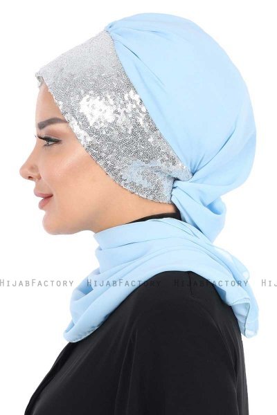 Olga - Hijab Pratico Azzurro & Argento