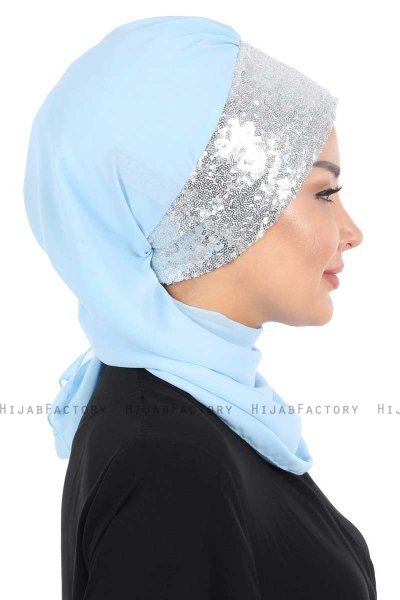 Olga - Hijab Pratico Azzurro & Argento