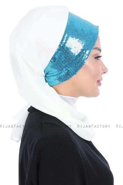 Olga - Hijab Pratico Bianco Sporco & Blu