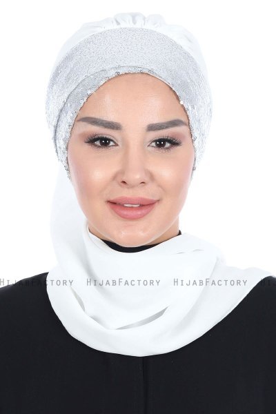 Olga - Hijab Pratico Bianco Sporco & Argento