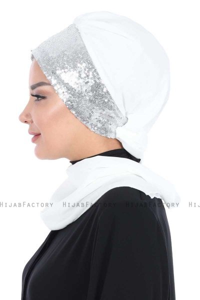 Olga - Hijab Pratico Bianco Sporco & Argento