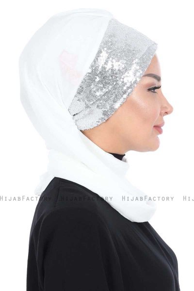 Olga - Hijab Pratico Bianco Sporco & Argento