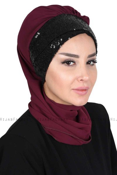 Olga - Hijab Pratico Prugna & Nero