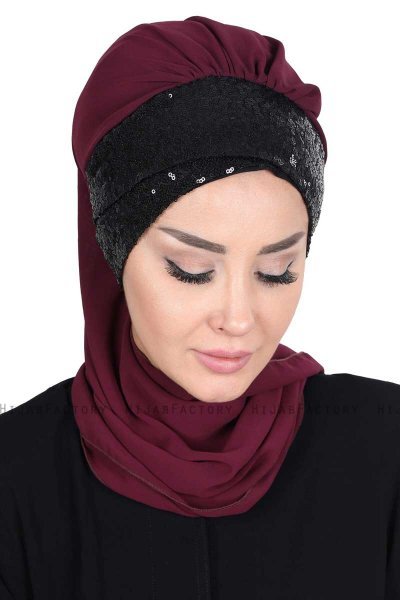 Olga - Hijab Pratico Prugna & Nero