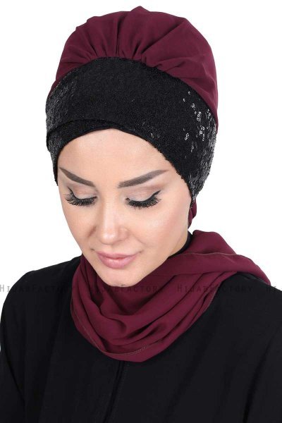 Olga - Hijab Pratico Prugna & Nero