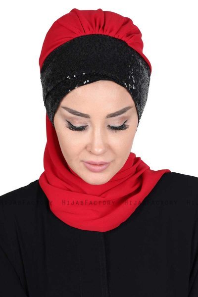 Olga - Hijab Pratico Rosso & Nero