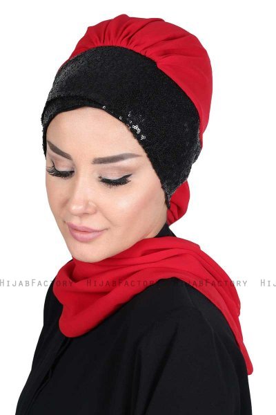 Olga - Hijab Pratico Rosso & Nero