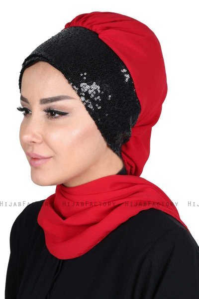 Olga - Hijab Pratico Rosso & Nero