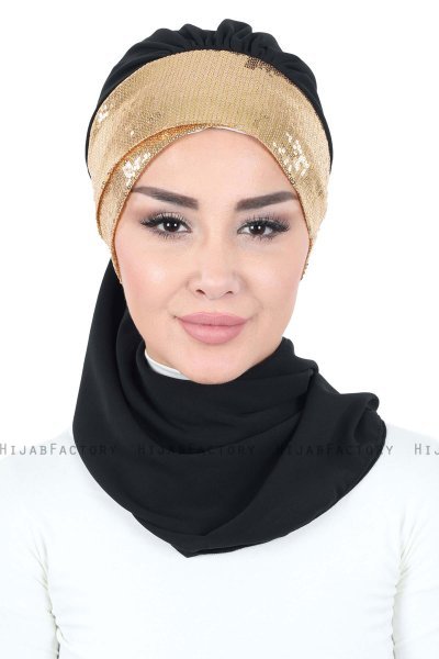 Olga - Hijab Pratico Nero & Oro