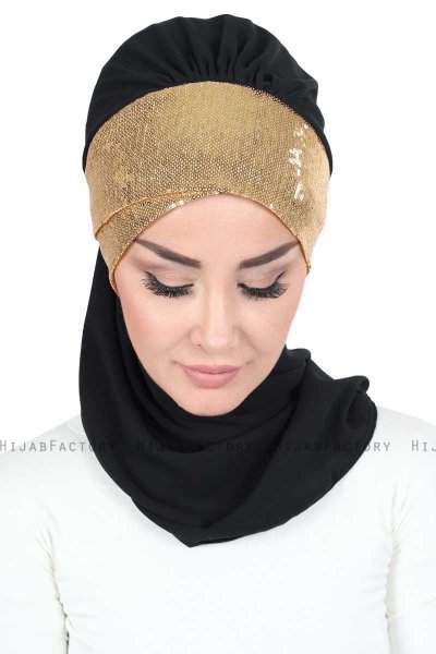 Olga - Hijab Pratico Nero & Oro