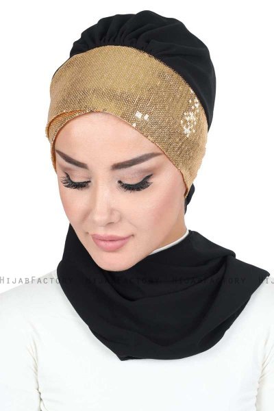 Olga - Hijab Pratico Nero & Oro