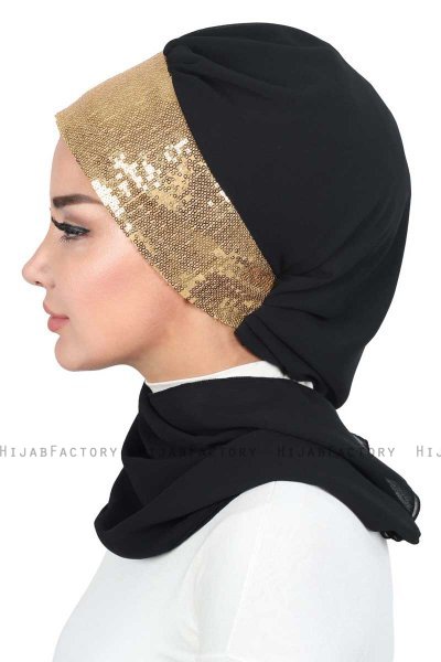 Olga - Hijab Pratico Nero & Oro