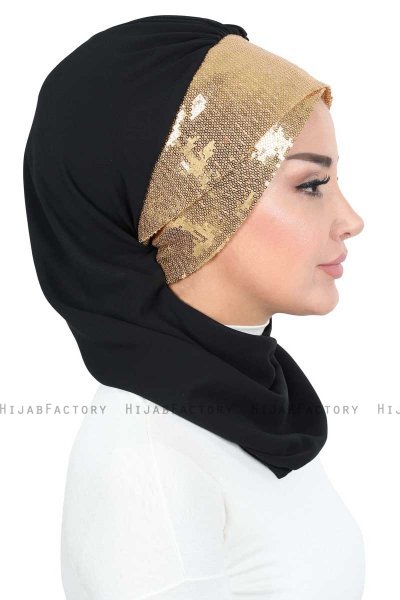 Olga - Hijab Pratico Nero & Oro