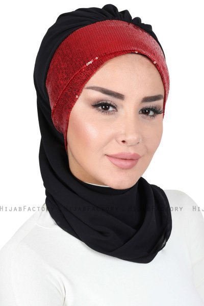 Olga - Hijab Pratico Nero & Rosso