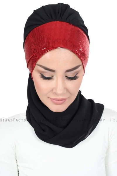 Olga - Hijab Pratico Nero & Rosso