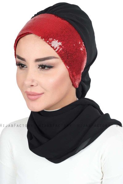 Olga - Hijab Pratico Nero & Rosso