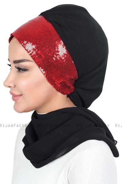 Olga - Hijab Pratico Nero & Rosso