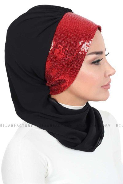 Olga - Hijab Pratico Nero & Rosso
