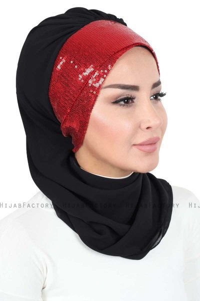 Olga - Hijab Pratico Nero & Rosso
