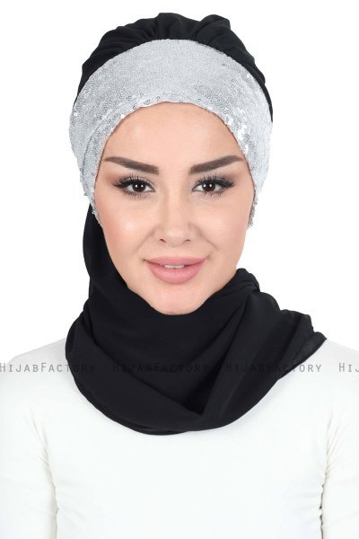 Olga - Hijab Pratico Nero & Argento
