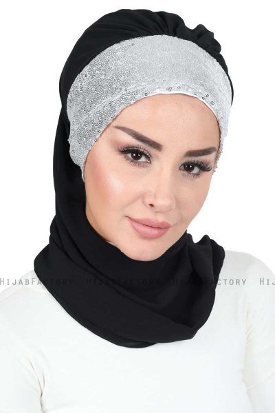 Olga - Hijab Pratico Nero & Argento