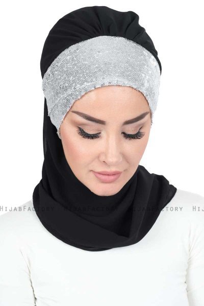 Olga - Hijab Pratico Nero & Argento