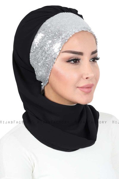 Olga - Hijab Pratico Nero & Argento