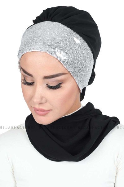 Olga - Hijab Pratico Nero & Argento