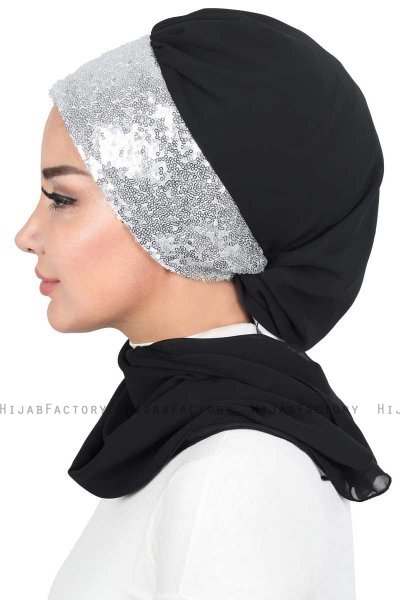 Olga - Hijab Pratico Nero & Argento