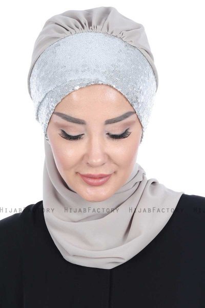 Olga - Hijab Pratico Taupe & Argento