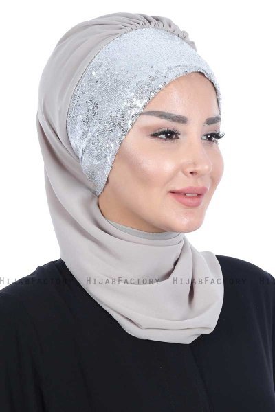 Olga - Hijab Pratico Taupe & Argento