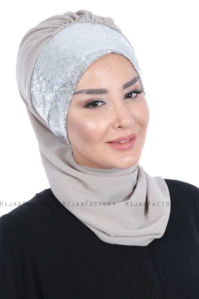 Olga - Hijab Pratico Taupe & Argento