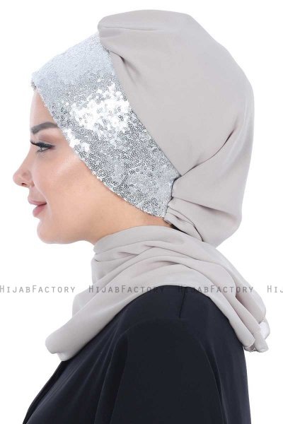Olga - Hijab Pratico Taupe & Argento