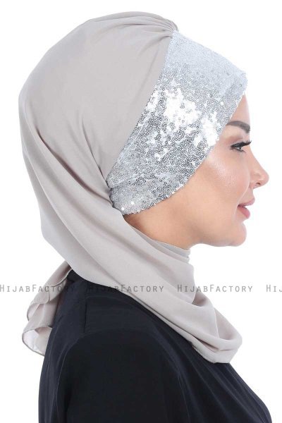 Olga - Hijab Pratico Taupe & Argento