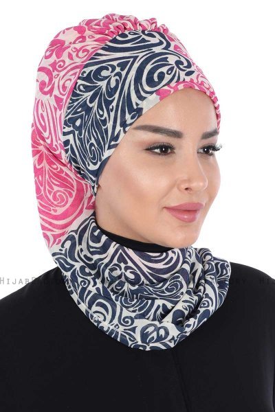 Regina - Turbante Chiffon Blu Navy & Fucsia