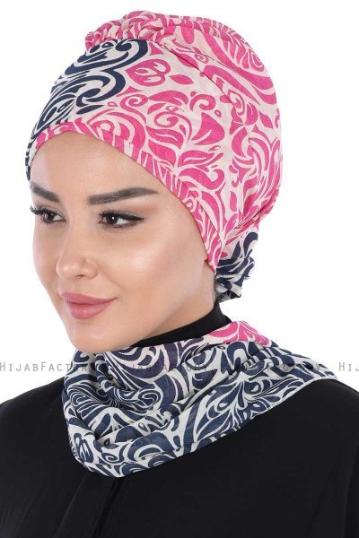 Regina - Turbante Chiffon Blu Navy & Fucsia