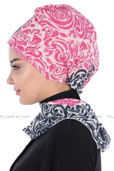 Regina - Turbante Chiffon Blu Navy & Fucsia