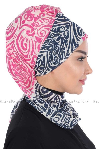 Regina - Turbante Chiffon Blu Navy & Fucsia