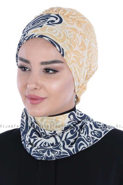 Regina - Turbante Chiffon Blu Navy & Giallo